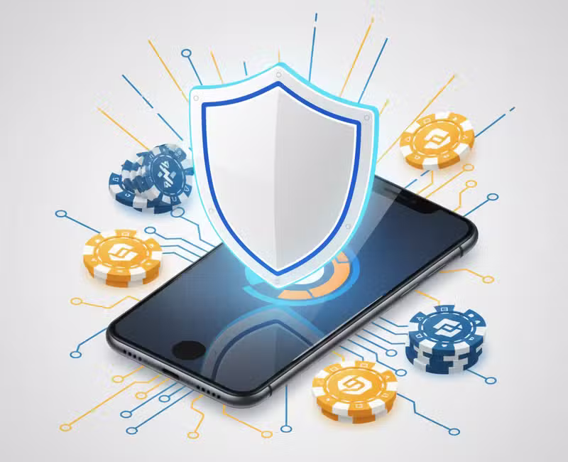Seguridad Bizum en casino con escudo y fichas
