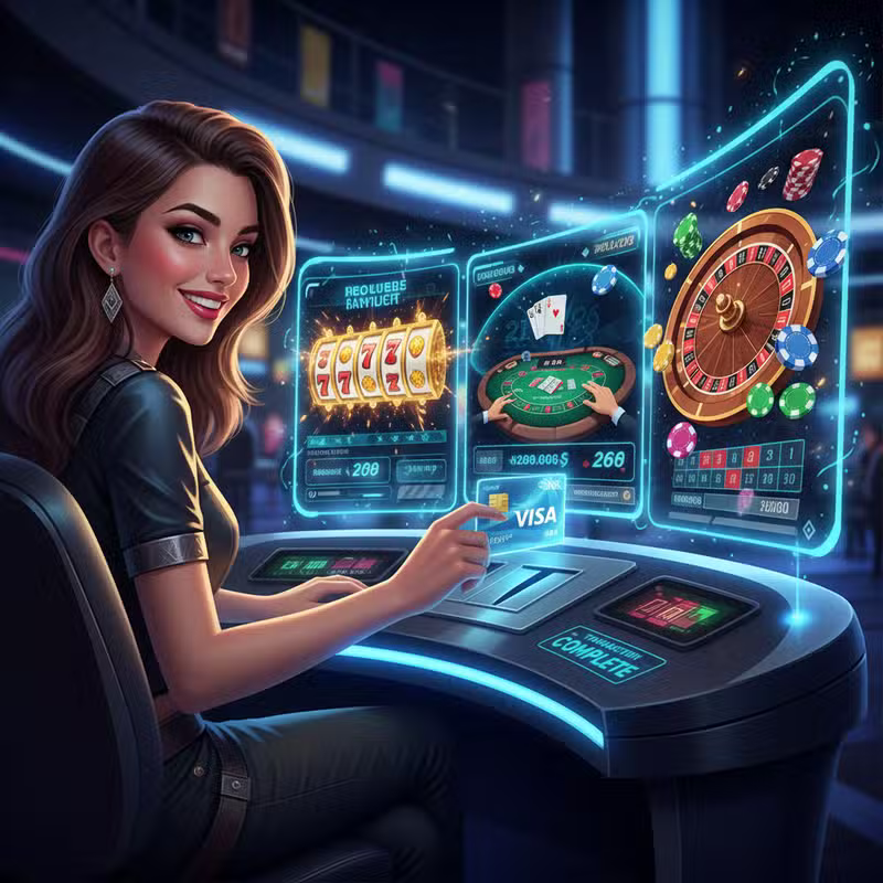Jugador usando Visa en varios juegos de casino