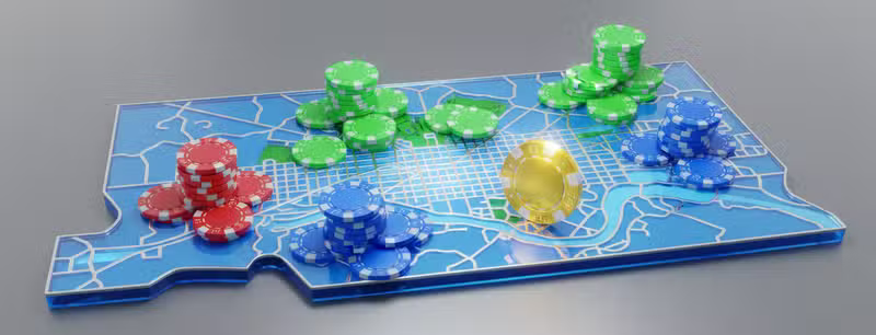Casino chips sobre mapa de Washington DC