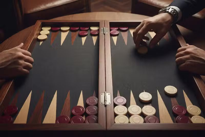 tablero de backgammon con fichas y dados