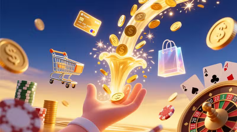 Concepto de cashback con compras y juegos