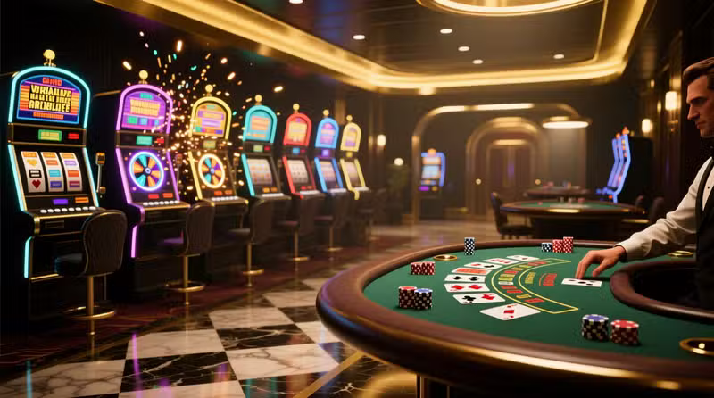 tragamonedas y mesa de blackjack
